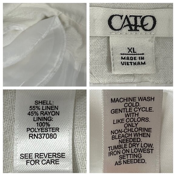Cato Women White Cropped Linen Blend Blazer Jacket XL Shoulder Pads Minimalist - Picture 11 of 16